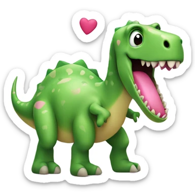 Green dinosaur with pink hearts  sticker