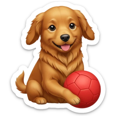 Red golden retriever with a ball sticker