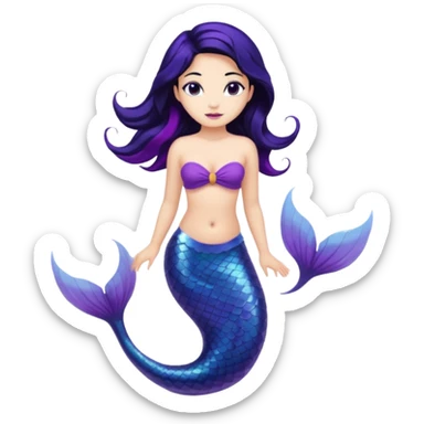 Mermaid with black hair and purple tail  sticker