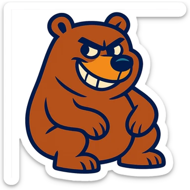 vibrant cartoon style grizzly bear with a mischievous smile sticker