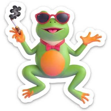 frog leaping, wearing ray bans, satisfied expression, smoking a cigar sticker