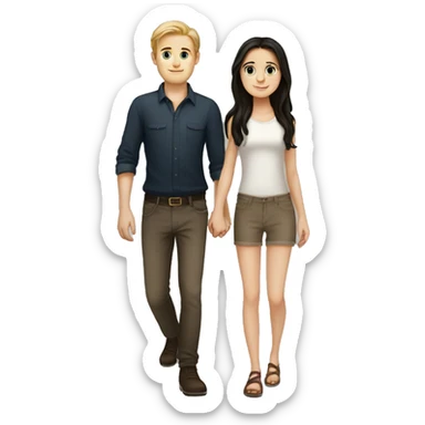 A small European white girl with dark hair and a tall European white boy with dark hair holding hands sticker