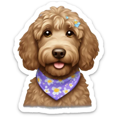 Brown labradoodle with a flower bandana sticker