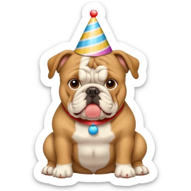 Bulldog wearing a birthday hat sticker