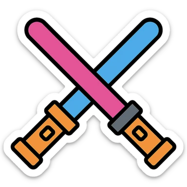 a pair of crossed lightsabers, one magenta and one blue, clean modern icon style sticker