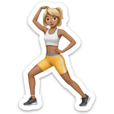 light brown skin girl with medium blonde hair and ash highlights, exercise pose, minimalistic background sticker