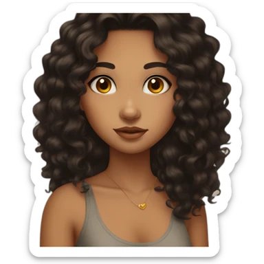 girl, big nose, long curly black hair, earrings, brown eyes, tan skin, freckles sticker
