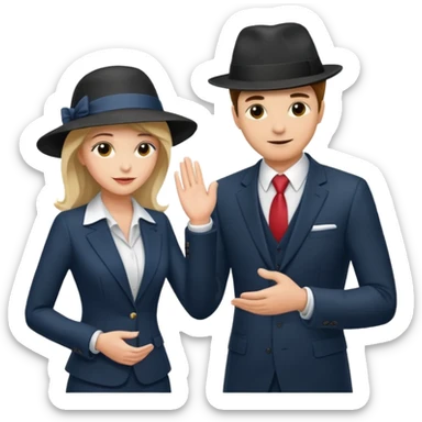 man in suit tipping a woman's hat sticker