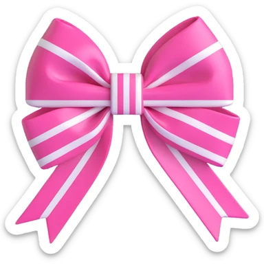 Change the bow to striped pink and white, keep the small white Chanel logo, glossy, 3D emoji style, with no background sticker