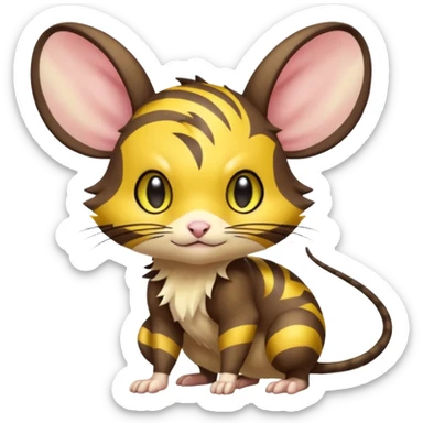 anime-style cute chibi Electric-elemental-type colorful dark-brown jerboa-Pokémon-Fakémon-creature with yellow zig-zag-stripes sticker