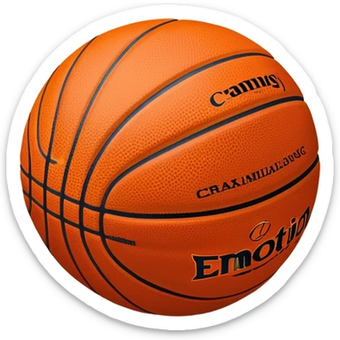 Cinematic Realistic image of a basketball resting on a polished court surface, with finely detailed textures and subtle reflective highlights, evoking a sense of calm before the game’s intensity sticker