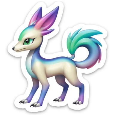 Colorful gradients-colored Meloetta-Sergal-Palkia-hybrid-fusion-Fakémon-creature, full body sticker