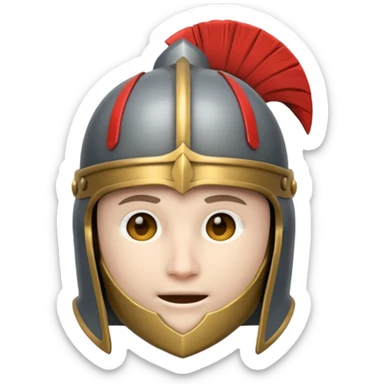 round emoji head with roman empire gray knight helmet sticker