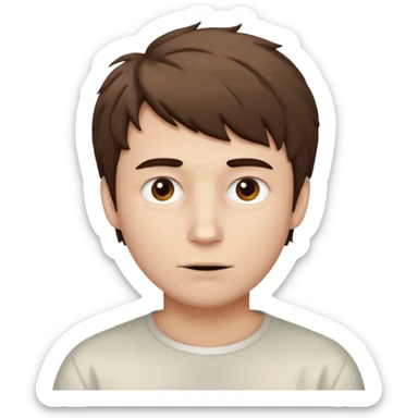 Create an emoji of a man with white skin and short brown but slightly messy hair sticker