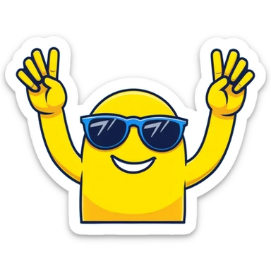 yellow emoji with sunglasses, hands up, fingers rubbing together, huge smile with shiny grills sticker