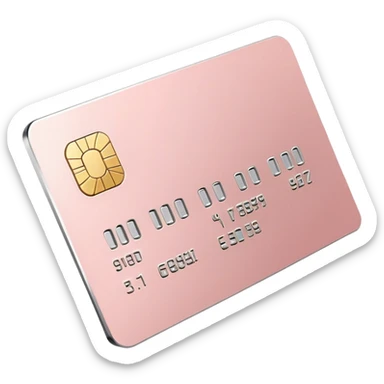 Blush pink credit card with gold chip and silver embossed numbers, minimal design, no logos, soft 3D style. sticker