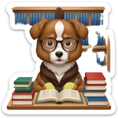 Dog studying at library  sticker