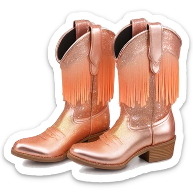 Realistic rose gold and peach ombre pair of fashion cowgirl boots with sparkly shiny glitter fringe on them. sticker