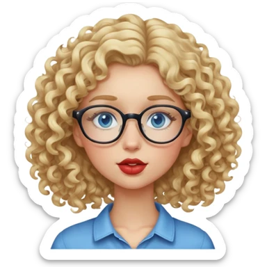 Blonde curly hair girl with glasses and blue eyes kissing face sticker