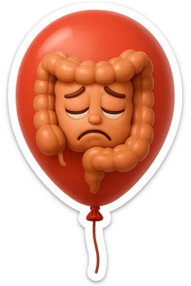 EMOJI STILE IPHONE 3D DI INTESTINO 3D CON ESPRESSIONE TRISTE  IN VOLTO CHIUSO IN UN PALLONCINO ROSSO, FAGLI ANCHE LA PARTE BIANCA DEGLI OCCHI, NON SOLO LA PUPILLA sticker