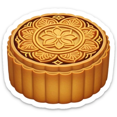 Mid-Autumn Festival mooncake with decorative pattern on top, simplified emoji style with bold outlines and bright colors, cartoon style round pastry with filling sticker