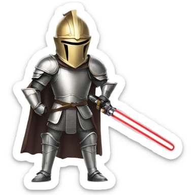 happy knight with a lightsaber saying pog sticker