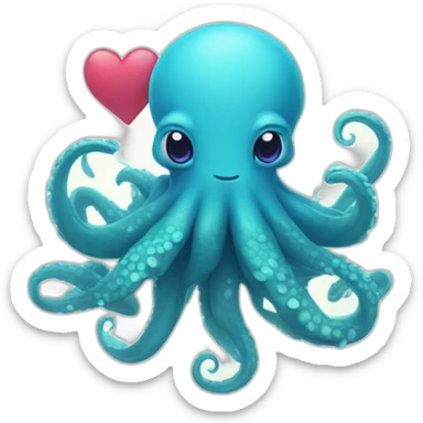cute blue kraken with adorable face with huge hearts sticker