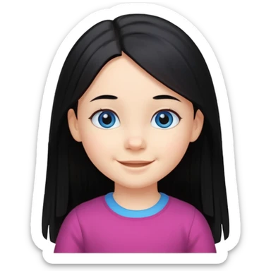 3yr old girl very long straight black hair mid parting blue eyes happy sticker