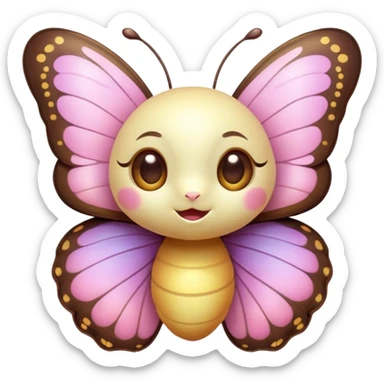 Cinematic Cute Butterfly Portrait Emoji, Head tilted playfully and inquisitively, featuring a charming, petite form with intricately detailed, softly tinted wings and round, sparkling eyes full of gentle wonder, Simplified yet irresistibly adorable features, highly detailed, glowing with a warm, inviting pastel glow, high shine, affectionate and lively, stylized with a touch of whimsical garden charm, soft glowing outline, capturing the essence of a mischievous butterfly that seems as if it could dance out of the screen into your arms! sticker