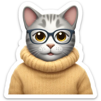 happy cat wearing a sweater and glasses sticker