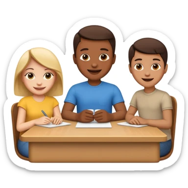 emojis de 3 personas en una mesa debatiendo ideas sticker