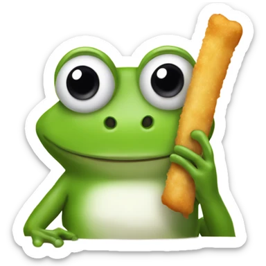 Silly looking frog eating a mozzarella stick sticker