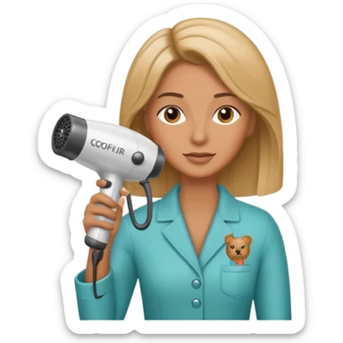 Parrucchiera con il phon in mano e la scritta coiffeur assunta sticker