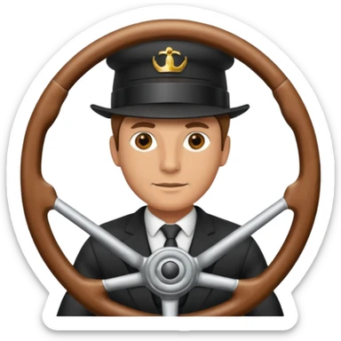chauffeur in front of him there is a  steering wheel sticker