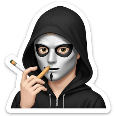 grayscale black mysterious masked hooded man smoking cigarette sticker