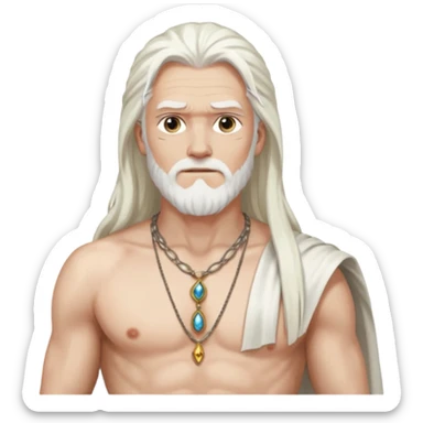 Odin with long white hair, long white silk loincloth, shirtless with necklace  sticker