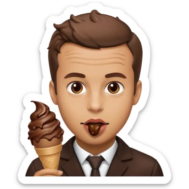Emanuel macron avec une glace au chocolat et du chocolat autour de la bouche sticker