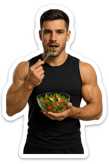 UOMO FITNESS CHE MANGIA INSALATA IN POSA FRONTALE sticker