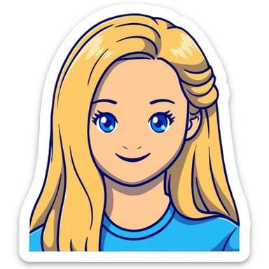 portrait of a smiling female with long blonde hair and blue eyes sticker
