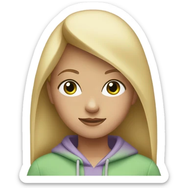 Blonde girl with green eyes wearing a lavender hoodie sticker