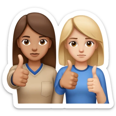 Girl with one hand giving thumbs up and the other hand giving thumbs down, showing mixed feelings sticker