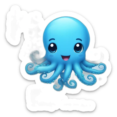 cute blue kraken with adorable face with many hearts around sticker