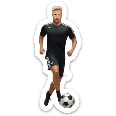 white skin soccer player in black adidas t-shirt training at gym sticker