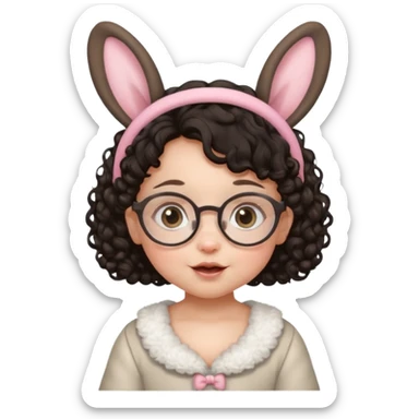 bunny ear accessory wearing small baby dark haired curly spectacled sticker