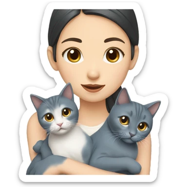 Japanese girl holding Two Russian Blue cats sticker