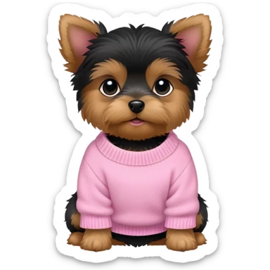 Black and tan yorkie puppy wearing a pink sweater sticker
