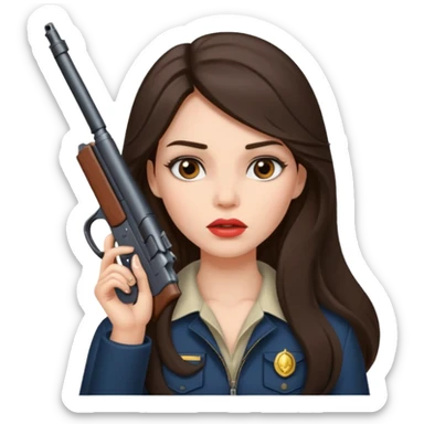 A pretty badass brunette with long hair girl who is about to kill herself witha gun pointed at her temple sticker