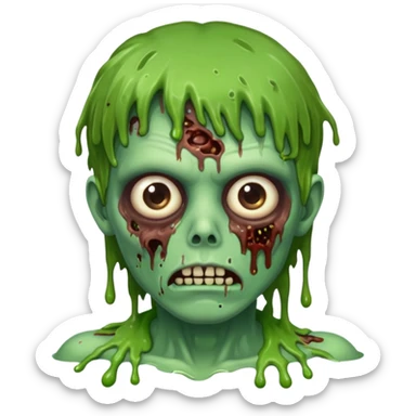 zombie slime youthful face, messy brown fringe, sticker