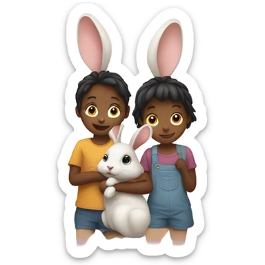 Two little kids two rabbits  sticker