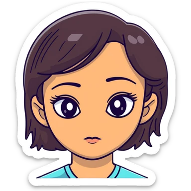 woman face with big eyes, medium skin tone, and dark hair sticker
